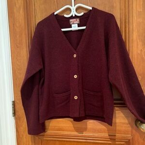 Vintage April Cornell cardigan. Lambswool and acrylic. Burgundy. Size Large.